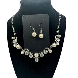Elegant Faux Pearl & Rhinestone Necklace And Earring Set For Women